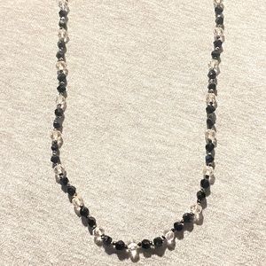 Victorian Reimagining 22.5” hand faceted French Jet & rock crystal necklace